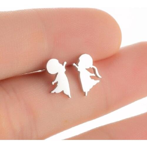 Tiny Stainless Steel Boy Girl Figure Stud Earrings Asymmetry Small Family Earring For Women Lovely Romantic Wedding Jewelry Gift