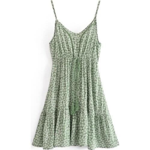 Summer Beach Floral Printed Mini Dress Women Chic V Neck Spaghetti Strap Party Dress Ladies Sleeveless Backless Dresses