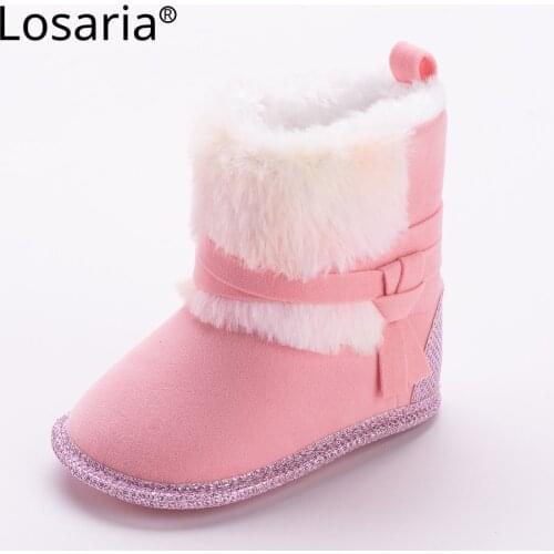 Losaria New Design Baby Girls Winter Booties Warm Plush Lining First Walkers Non-slip Bottom Flat Infant Shoes Baby Crib Shoes