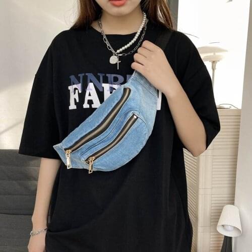 Fashion Women Chest Bag Waist Bag Solid Color Deninm Fanny Pack Classic Women Clutches Purse Shoulder Belt Crossbody Bags