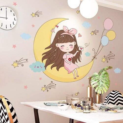 Cartoon Cute Girls Wall Stickers for Kids Room Bedroom Decor Girls Room Decoration Wall Decals Kawaii Home Mural Removable