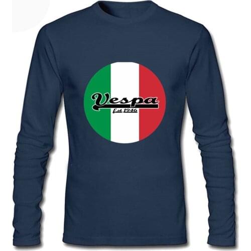Men Long Sleeve Cool Punk Funny T Shirts Rock Mens Clothing Team Vespa Italian Flag Motorbike Male Casual Long Sleeve T Shirt