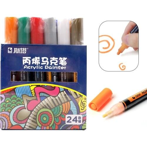 STA 12/24 Colors 2mm Acrylic Paint Marker pen Art Marker Pen for Ceramic Rock Glass Porcelain Mug Wood Fabric Canvas Painting