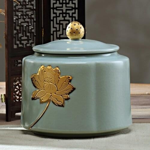 Jade Ceramic Tea Caddies Handmade Seal Round Storage Box Sugar Container Tea Caddies Packaging Caja Para Te Home Garden DG50TC