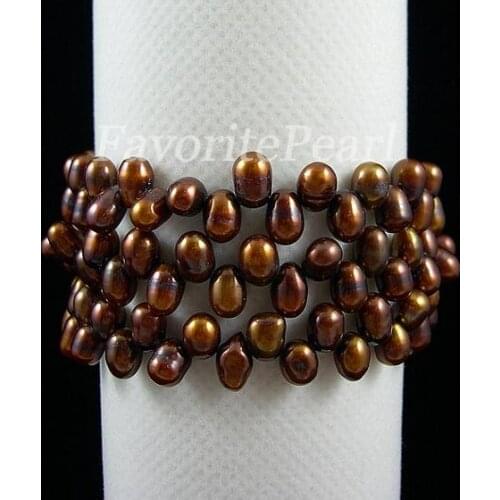 New Arrival Pearl Bracelet Triple Row Brown Color Natural Freshwater Pearl Wrap Bracelet Fine Pearl Jewelry Charming Women Gift