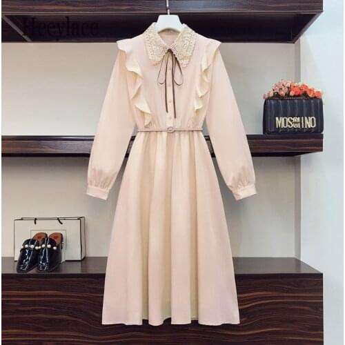 Plus Size Office Ladies Elegant Dresses French Vintage Ruffles Patchwork High Waist A-line Vestidos 4XL Women Korean Dresses
