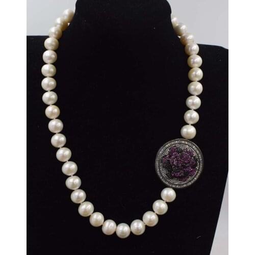 Freshwater pearl white near round and flower pendant 11-12mm necklace 19inch FPPJ wholesale beads nature