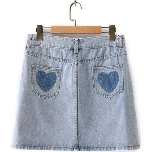 Plus Size XL-4XL Womens A-line Khaki Blue Denim Skirts Casual Heart Mini Skirts