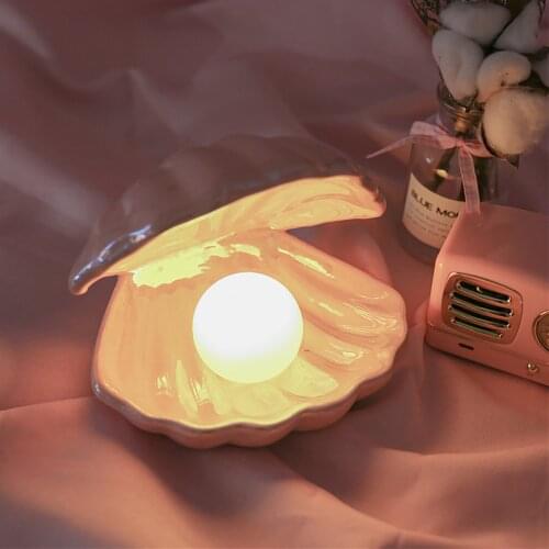 Pink Shell Pearl Light Modern LED Table Lamp for Bedroom Night Light Ceramic Desk Decoration for Living Room Girls Room Ornament