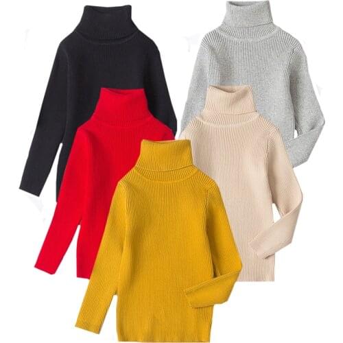 1-7 Yrs Baby Boys Girls Winter Turtleneck Sweater Autumn Boys Children Clothing Pullover Knitted Solid Kids Sweaters