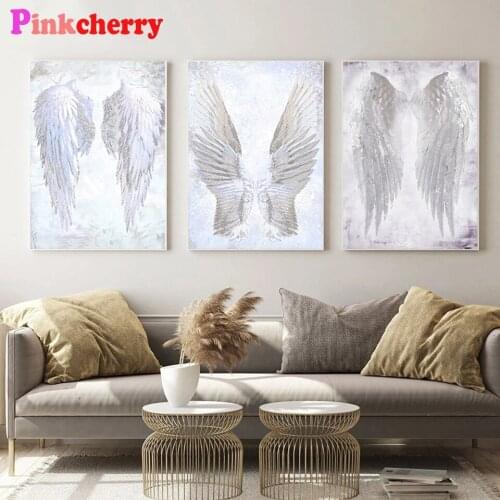 5d Triptych Diamant Painting White Angel Wings Feather Full Round Diamond Mosaic cross stitch diamond embroidery Aesthetic Gift