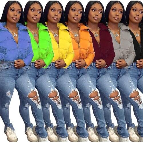 Plus Size Crop Puffer Jacket for Women Winter Clothes Warm Parka Fashion Short Outwear Long Sleeve Zip Thick Down Bubble Coats