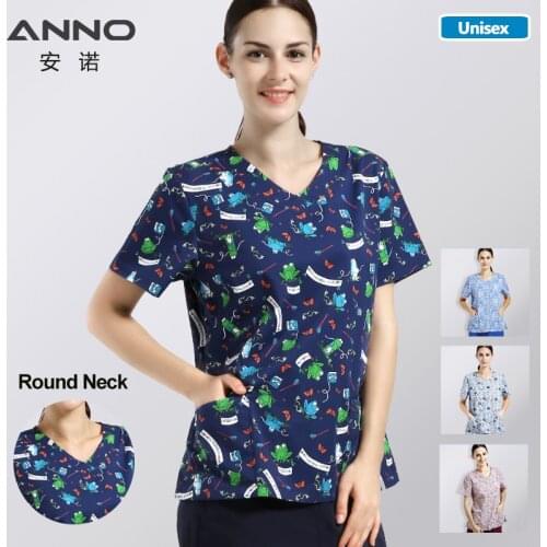ANNO Round Neck Hospital Staff Scrubs O Neck Nursing Uniform Unisex Dental Clinic Supplies Nurse Work Suit Dentist Clothing