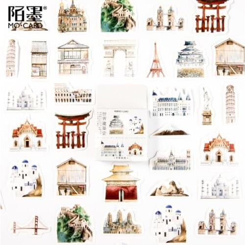 XINAHER 45 pcs/lot Vintage World architecture scenery paper sticker package DIY diary decoration sticker album scrapbooking