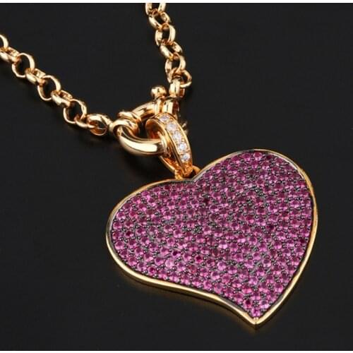 Zlxgirl jewelry blue red jet white cubic zircon love heart chain pendant and necklace for womens wedding accessory Gold neclace
