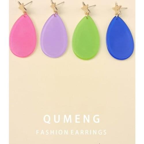 QUMENG Simple Vintage Acrylic Earrings punk Teardrop stud Earrings For Women star Water Drop personality geometric Jewelry Gift