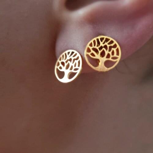 V Attract Stainless Steel Jewelry Boucle D'oreille Femme 2020 Gold Color Dainty Tree of Life Stud Earrings for Women