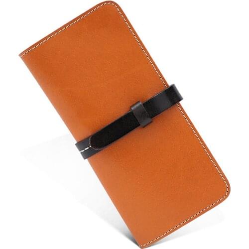 Woman’s Retro Wallet Retro Vegetable Tanned Leather Handbag Lady’s Genuine Leather Long Purse F797