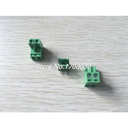 100 pcs 5.08mm Angle 2 pin Screw Terminal Block Connector Pluggable Type Green