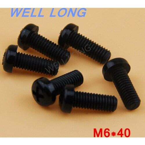 100pcs/lot M6*40mm Black Round head cross nylon screws, pan head plastic screws, plastic bolts