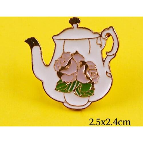 2.5X2.4CM Flower Kettle Enamel Pin Custom Wild Cartoon Brooches Bag Clothes Lapel Pins Accessories Badge Jewelry Gift