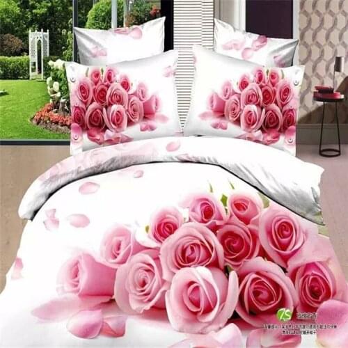 3D Rose Wedding Bedding Sets King Size,220 x240cm 100% Cotton Bedding Sets 4pc,500TC 3D Wedding Pink Rose Princess Bedspreads