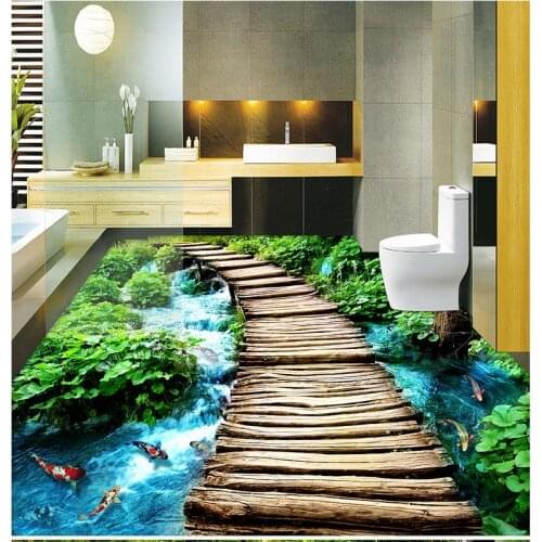 3D stereoscopic carp water wooden floor PVC waterproof self-adhesive floor 3D wallpaper floor for living room