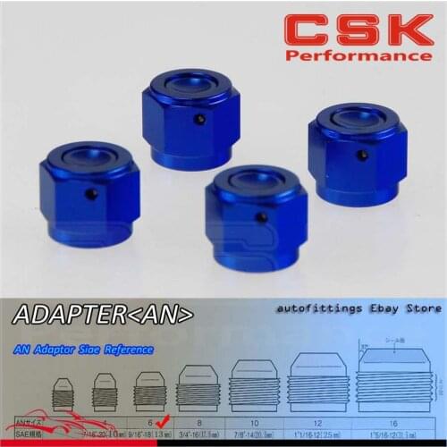 4PCS Aluminum 6-AN AN6 Adapter Female Flare End Cap / Plug / Tube Nut Fitting BLUE