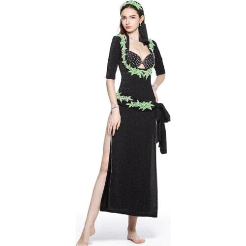 2019 Professional Women Belly Dance Clothes Floral Beaded Costume Embroidery Egyptian Beledi Saiidi Dresses 5pcs Set