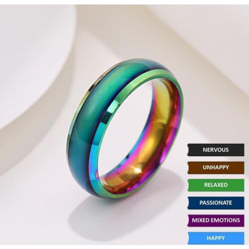 6mm Unisex Changing Color Rings for Women Stainless Steel Mood Feeling Tracker Ring for Men Novelty Jewelry for Gift Party WC039