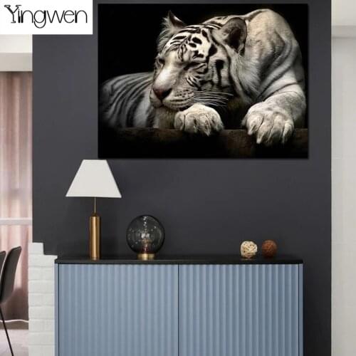 White Tiger Diamond Painting Full Square Round Drill 5D DIY Animal Embroidery Rhinestone Cross Stitch Kits Home Decoration Gift