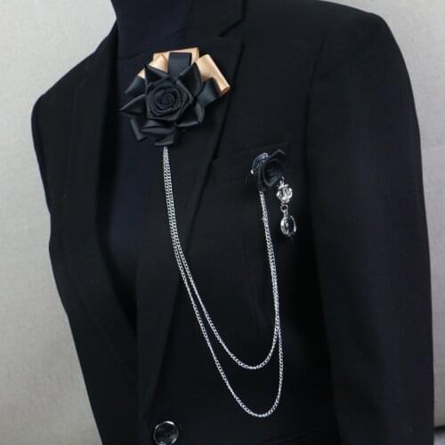 Free Shipping fashion MENS 2016 male female MC pectoral brooch fringed suit accessories Korean Black Rose Corsage on sale