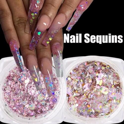 Nail Sequins Holographic Glitter Multicolor Laser Nail Powder Sequin Broken Irregular Mirror Flakes Summer Nail Art Decoration