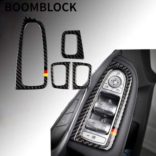 BOOMBLOCK For Mercedes C Class W205 GLC Accessories Carbon Fiber Sticker Car Window Switch Armrest Panel Trim Cover Car Styling