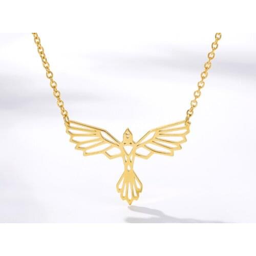 Stainless Steel Phoenix Necklace Origami Bird Pendant Lucky Gift Chain Chokers Bijoux Femme Wholesale Dropshipping Jewelry