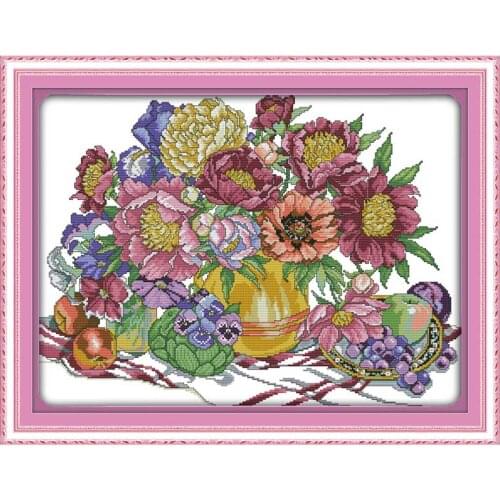 Flowers and fruit counted printed on the canvas 11CT 14CT DIY kit Chinese Cross Stitch embroidery needlework Set home decor