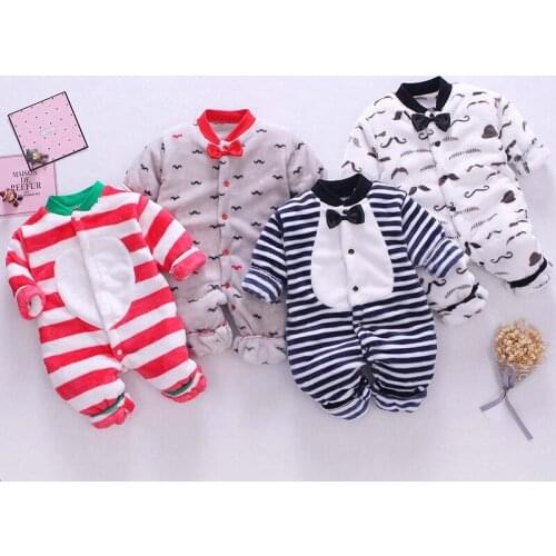 Baby Romper Winter Newborn Baby Boy Girl Clothes Cute Print Warm Infant Soft Fleece Jumpsuit Pajamas Toddler Christmas Clothes