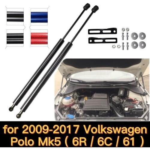 For VW Polo 2009 2010 2012 2013 2015 2017 Front Hood Bonnet Modify Gas Struts Carbon Fiber Lift Support Gas Springs Damper