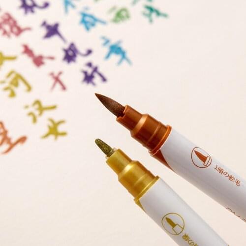 DONGMI metallic dual tip marker ,one side brush tip one side round tip shinny bright colors for drawing painting