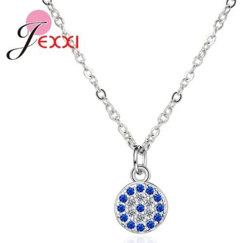 Elegance Round Pendant Necklace For Women Girls Wedding Party Genuine 925 Sterling Silver 5A Blue Zircon Stones Collar