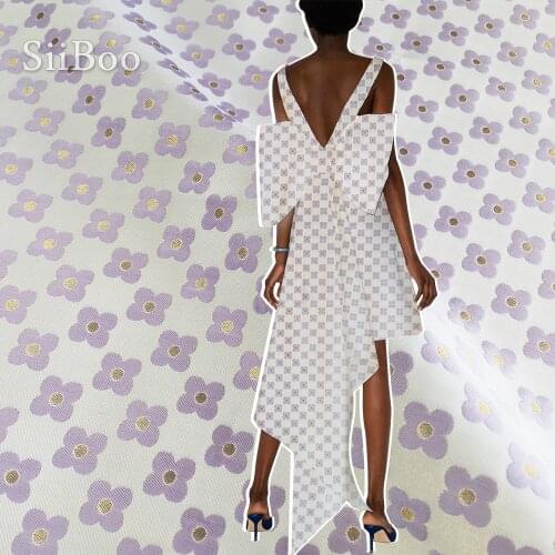 European elegant 3D four leaf clover style purple yarn-dyed jacquard brocade fabric for women summer dress tejido telas SP6155