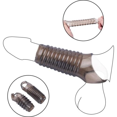 Silicone Reusable Penis Sleeve Flexible Glans Penis Enlarger Extender Delay Ejaculation Cock Ring Sleeve Adult Sex Toys For Men