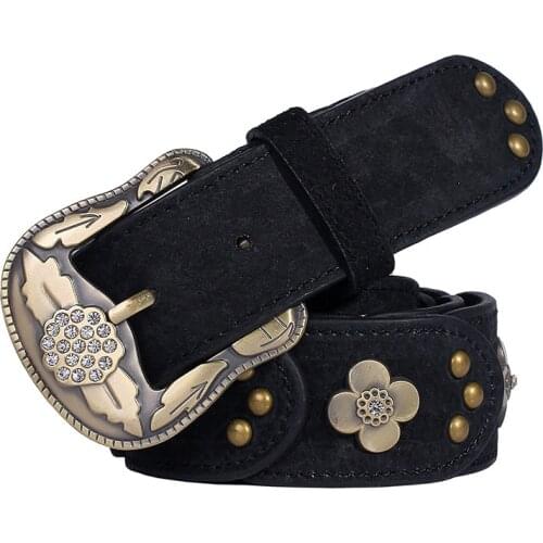 [HIMUNU] Newest Retro Woman Belt Genuine Leather Pin Buckle Rivet Belts for Women Clothing Accessories 5 Colors