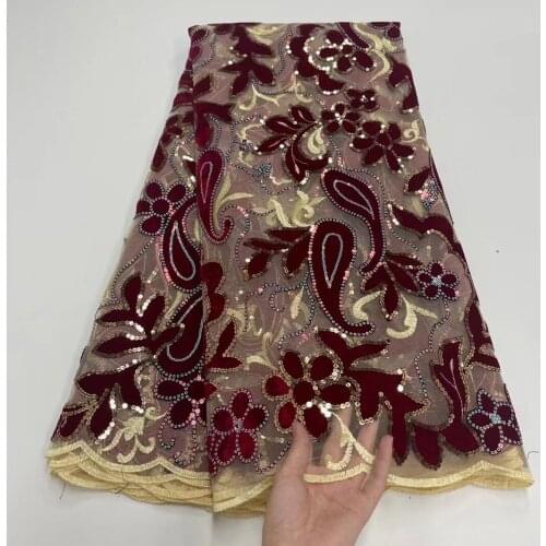 Hot Fashion Velvet African Embroidered Sequins Mesh Lace fabric High Quality 2021 Lace Sewing Material For Wedding Party Dress