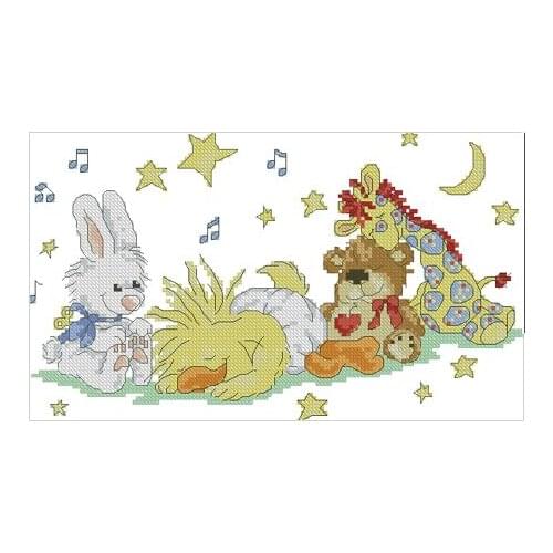 Fishxx Cross Stitch A1827[Sleepy animals]cotton thread and cloth ,water-soluble,100% accurate,11CT,embroidery