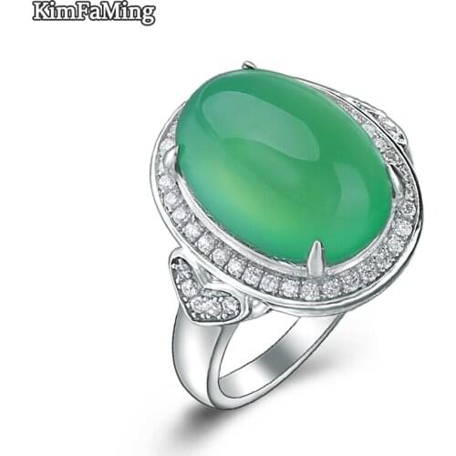 Exquisite Female Silver Rings with Oval Chalcedony Stone Birthday Gift Jewelry OPR167