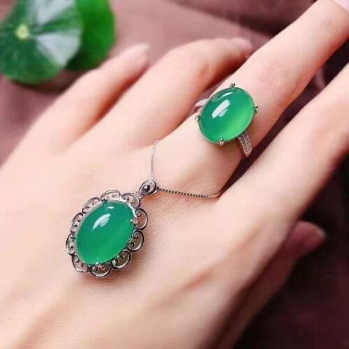 Natural chalcedony S925 Sterling Silver Ring Pendant Necklace luxury jewelry elegant for women