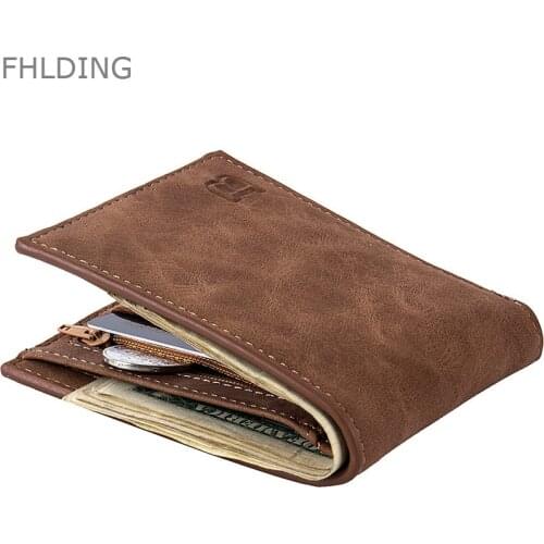 Men Wallet Short Bifold PU Leather Men Purses Fashion Multifunction Coin Bag Zipper Small Money Purses Clutch Money Clip
