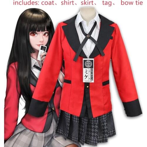 Lacauch Anime Jabami Yumeko Cosplay Costume Stage Uniform Coat Jack Skirt Shirt Tie Slouch Socks Women Wig