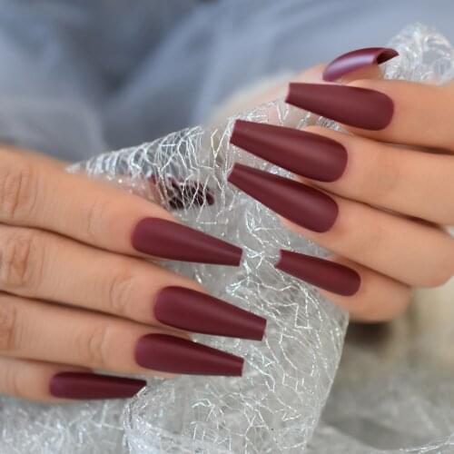 Matte Bordeaux False Nail Tips Super Long Ballerina Nails Detachable Press on Nails Art Pattern Wearable Fake Ballet Bails